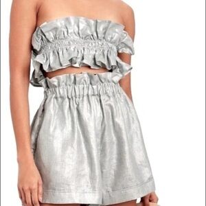 Intermix White Story Aussie Linen Grey Glitter Linen Ruffle Top Size 8